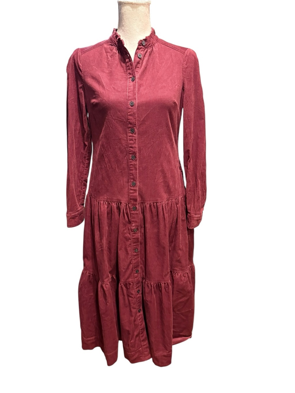 Boden Wine Long Sleeved Button Up Corduroy Cottagecore Peasant Dress. Size 4P